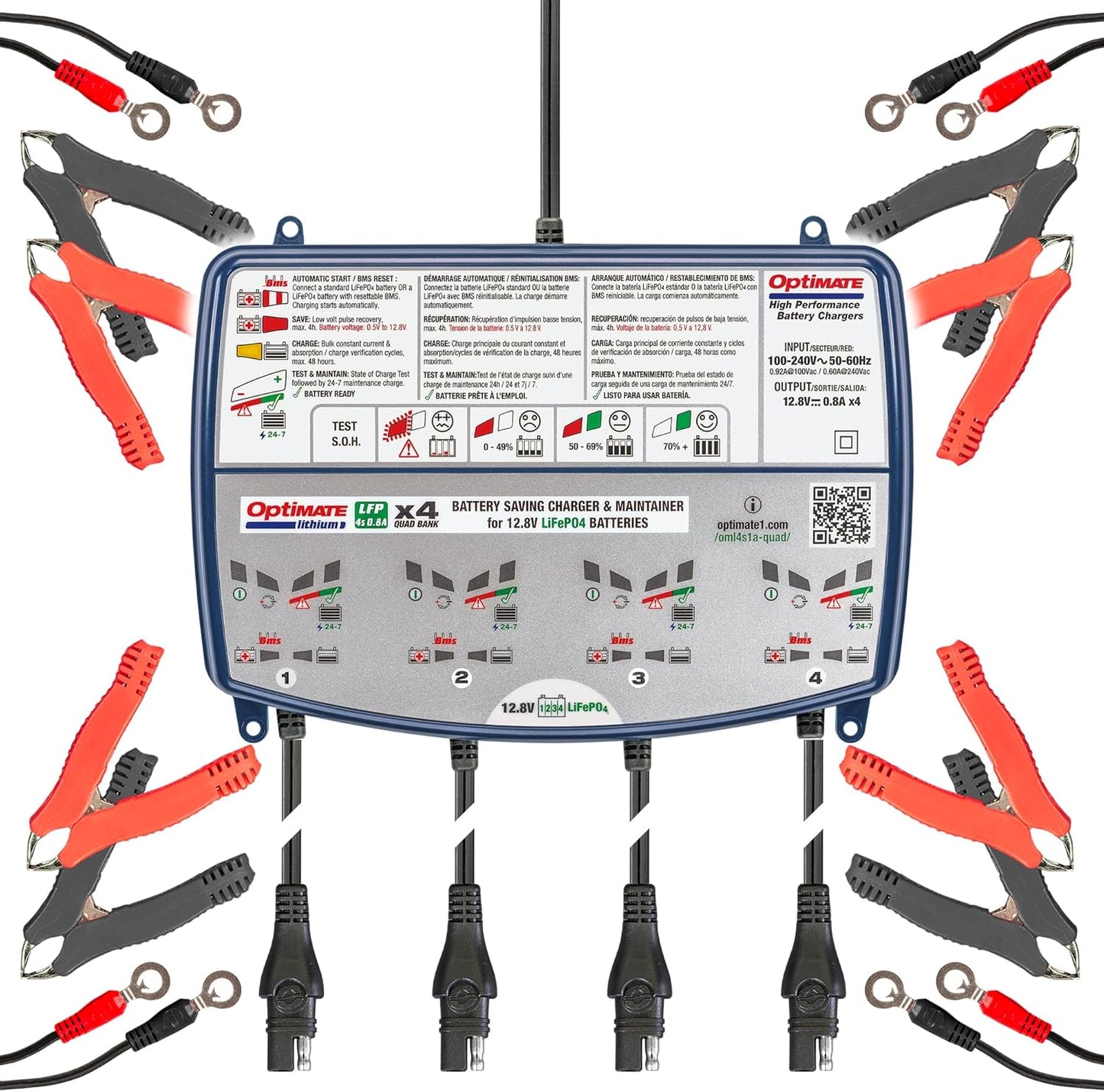 OptiMate Lithium 4s Quad Bank 0.8A, The Expert Battery Saving Charger for 12.8/13.2V Lithium Motorcycle and Powersport Batteries - TecMate USA - View 2