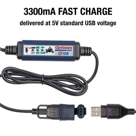 OptiMate Smart In-Line SAE USB Charger (3300mA, 150 cm Cable) - USB O-108v2 - Tecmate USA