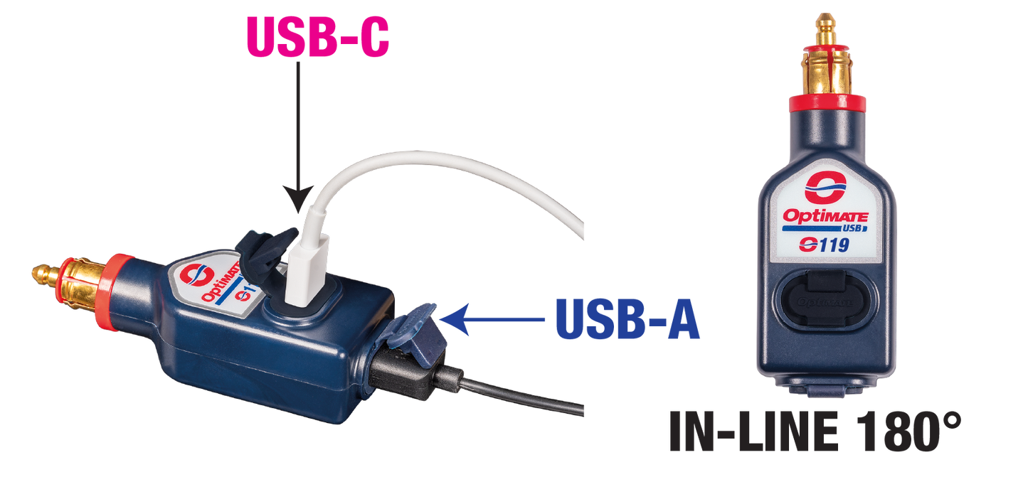 OptiMate USB O-119 Weatherproof 3300mA Dual USB-A & USB-C Smart Charger with Standard 2-Pin SAE Quick-Connect for Motorcycles, ATVs, and Side-by-Sides - TecMate USA - View 2 - View 3 - View 4 - View 5