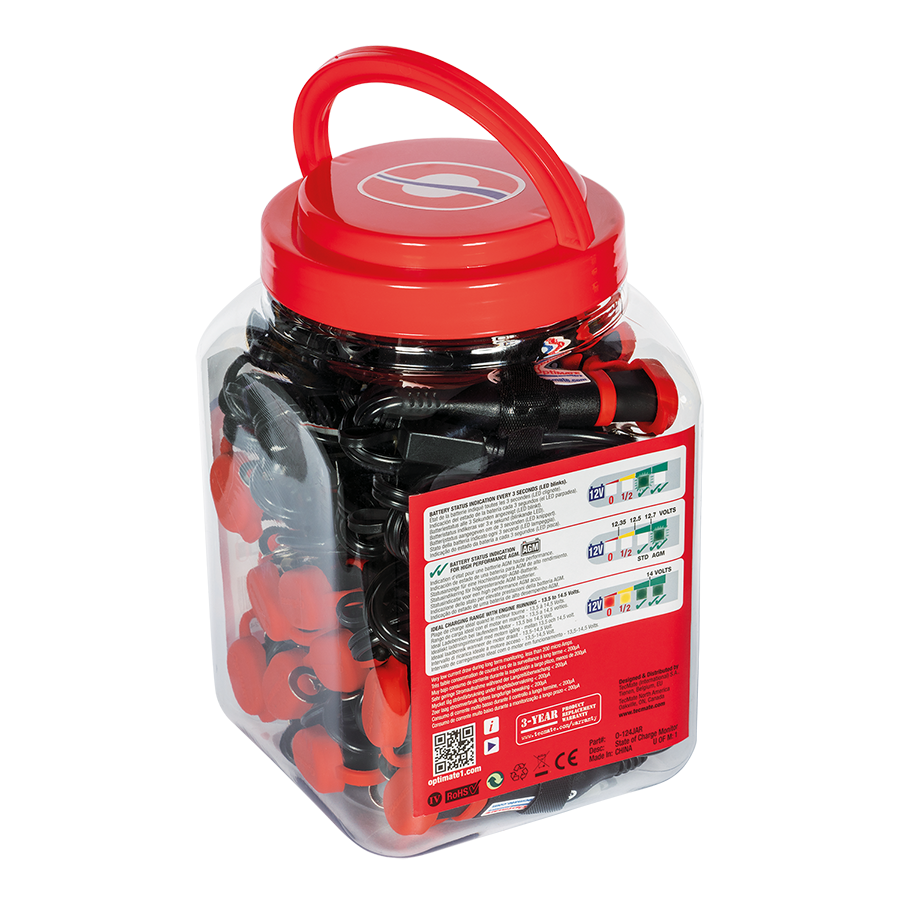 Optimate Monitor O-124JAR Permanent Power Sport Battery Lead with Integrated Battery Status/Charge System Monitor for 12V Lead-Acid