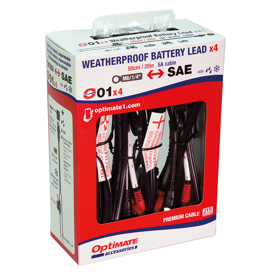 OptiMate CABLE O-01 x4 Weatherproof Battery Lead, Powersport - TecMate USA - View 2 - View 3 - View 4