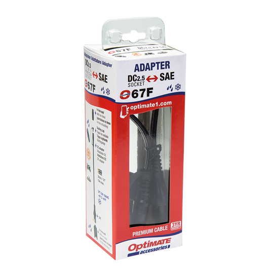 OptiMate O-67F Weatherproof Premium Heated Gear Adapter Cable (SAE to DC 2.5mm Female Socket) for Motorcycle Apparel and Accessory Power - TecMate USA - View 2 - View 3