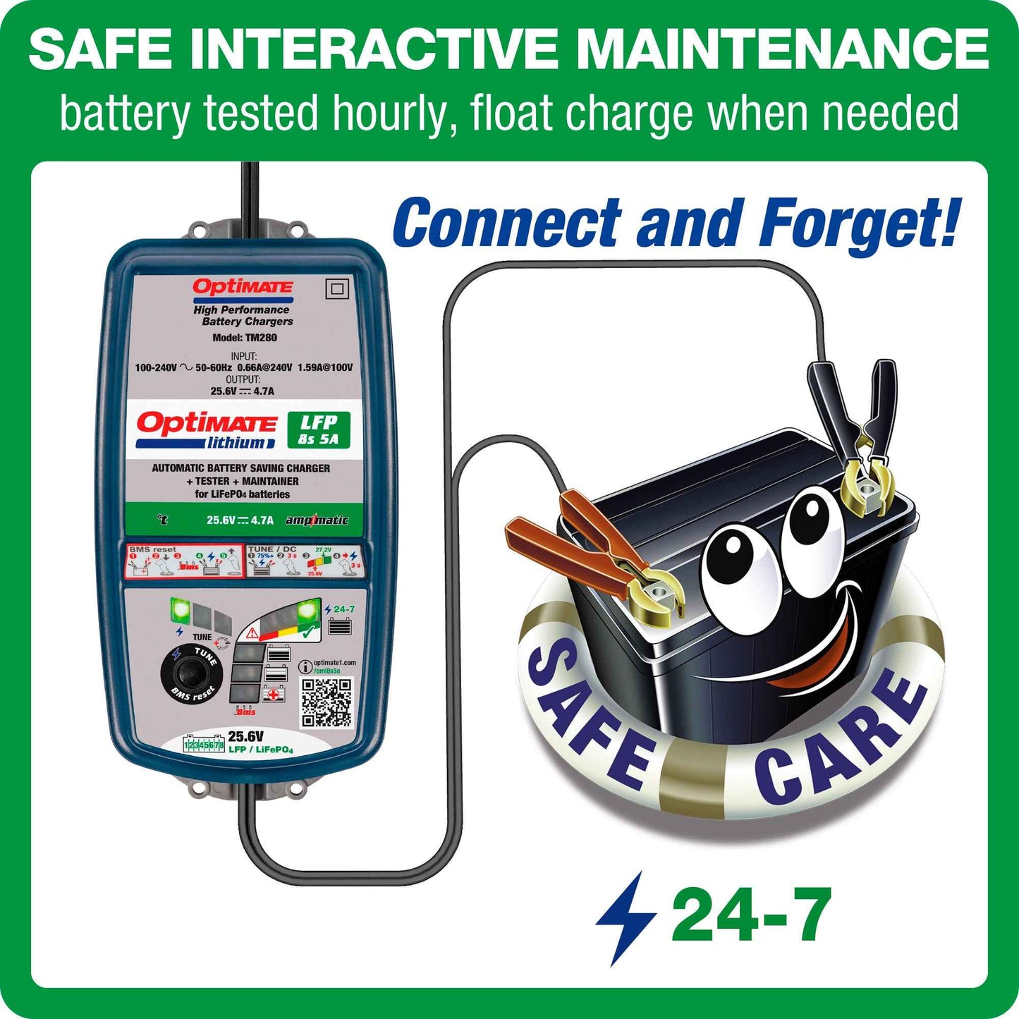 OptiMate Lithium LFP 8s5A : LITHIUM series 25.6 V 5A LiFePO₄ Lithium Battery Saver, Charger, Tester & Maintainer