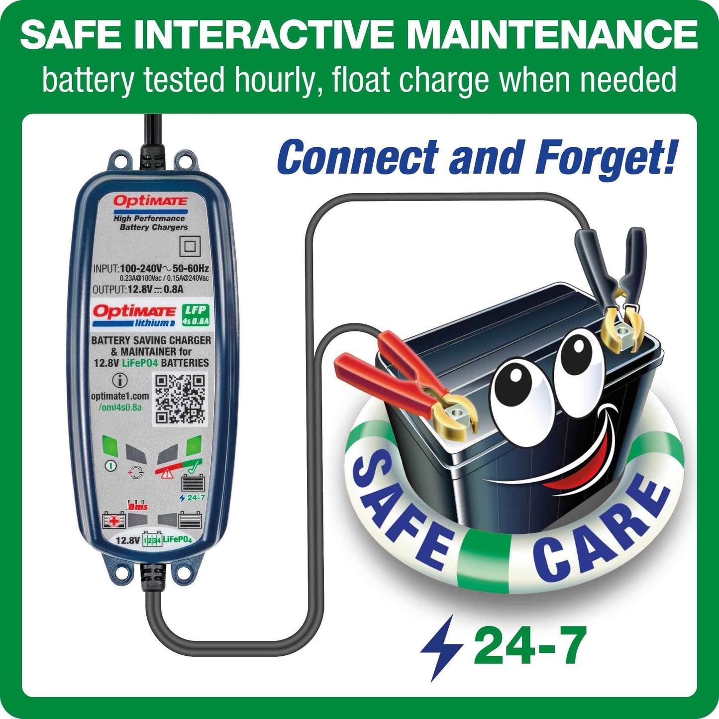 OptiMate Lithium LFP 4s1A: LITHIUM series 12.8 V 0.8A LiFePO₄ Lithium Battery Saver, Charger, Tester & Maintainer
