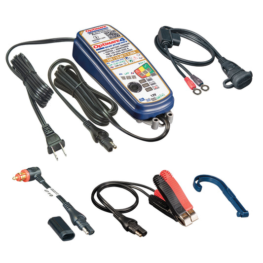 OptiMate 4 Quad Program PR : GOLD series Premium 12V 1.25A lead-acid & lithium motorcycle battery saving charger, tester & maintainer