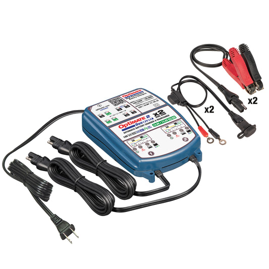 OptiMate 2 DUO x 2 BANK: BRONZE series 12V 2A lead-acid & lithium battery charger & maintainer x 2
