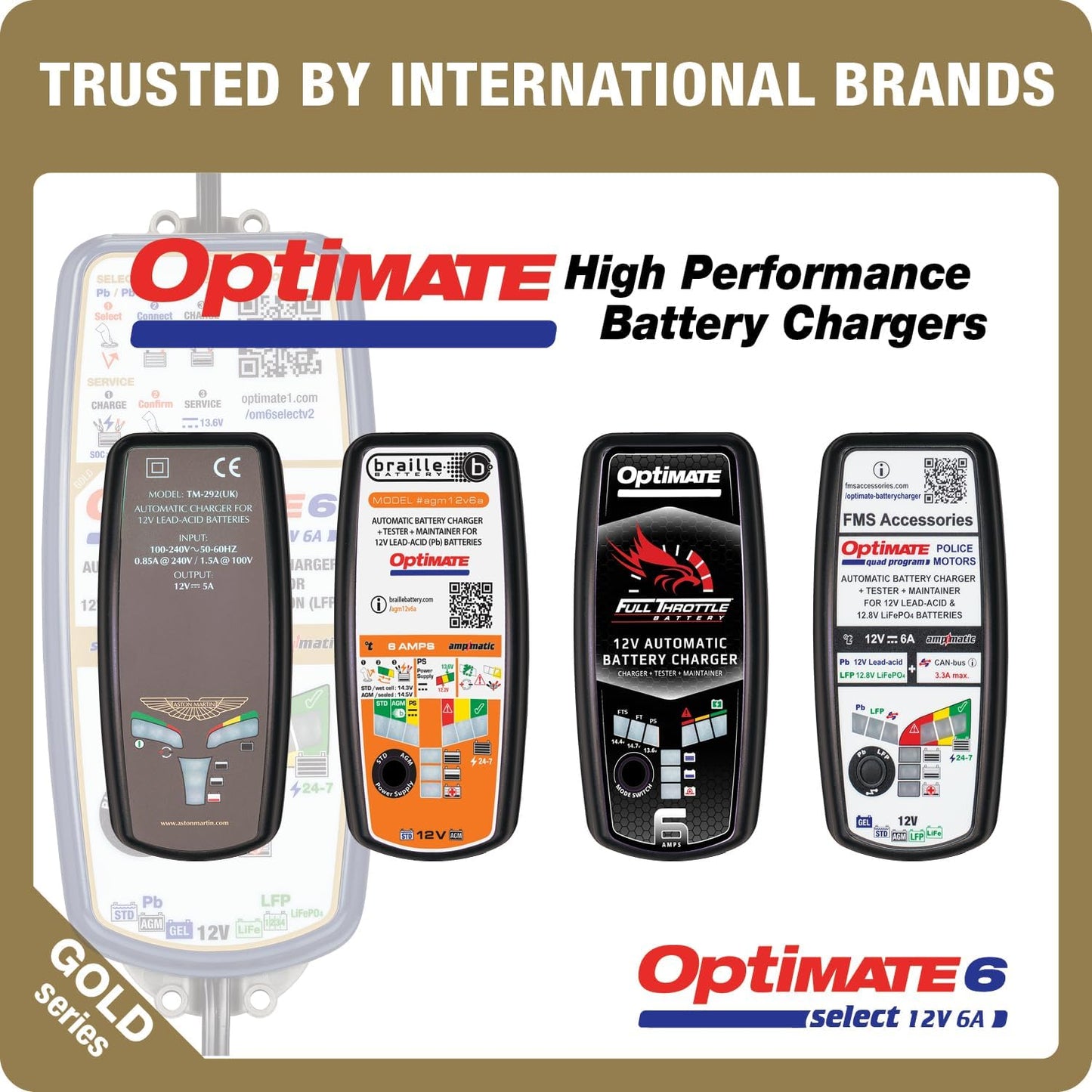 OptiMate6 Select v2 Gold Series: 6A 12V Automatic Battery Saving Charger, Tester & 24-7 Maintainer with Ampmatic & Temp Regulated smart Control & Lead-Acid, AGM & Lithium Battery Modes & Service Mode - TecMate USA - View 2 - View 3 - View 4 - View 5 - View 6 - View 7