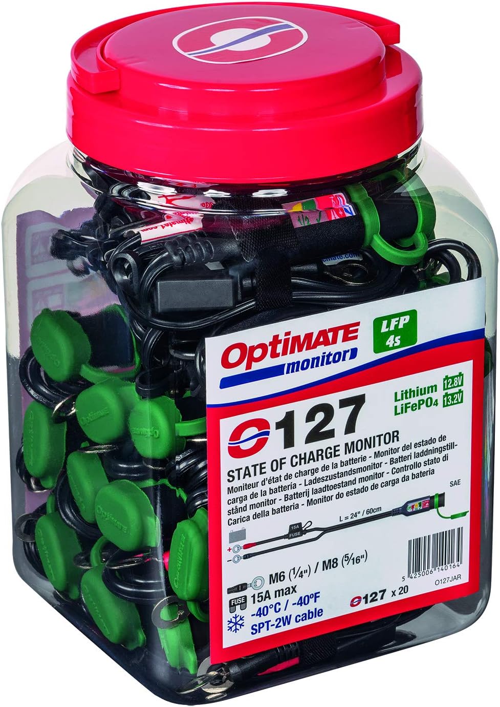 OptiMATE MONITOR O-127JAR Permanent Power Sport Battery Lead With Integrated Battery Status/Charge System Monitor For 12.8/13.2V Lithium - TecMate USA