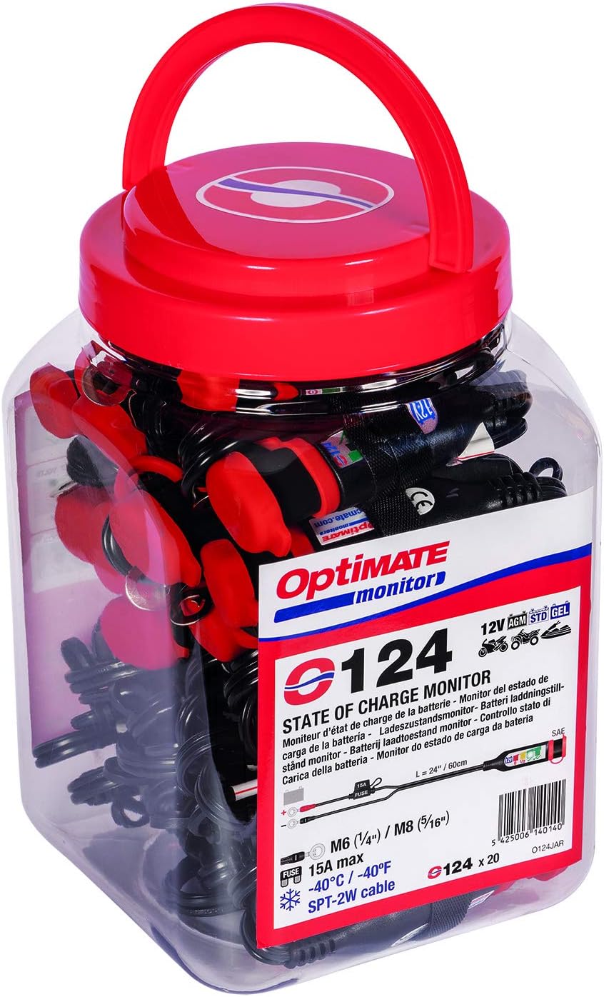 Optimate Monitor O-124JAR Permanent Power Sport Battery Lead with Integrated Battery Status/Charge System Monitor for 12V Lead-Acid - TecMate USA