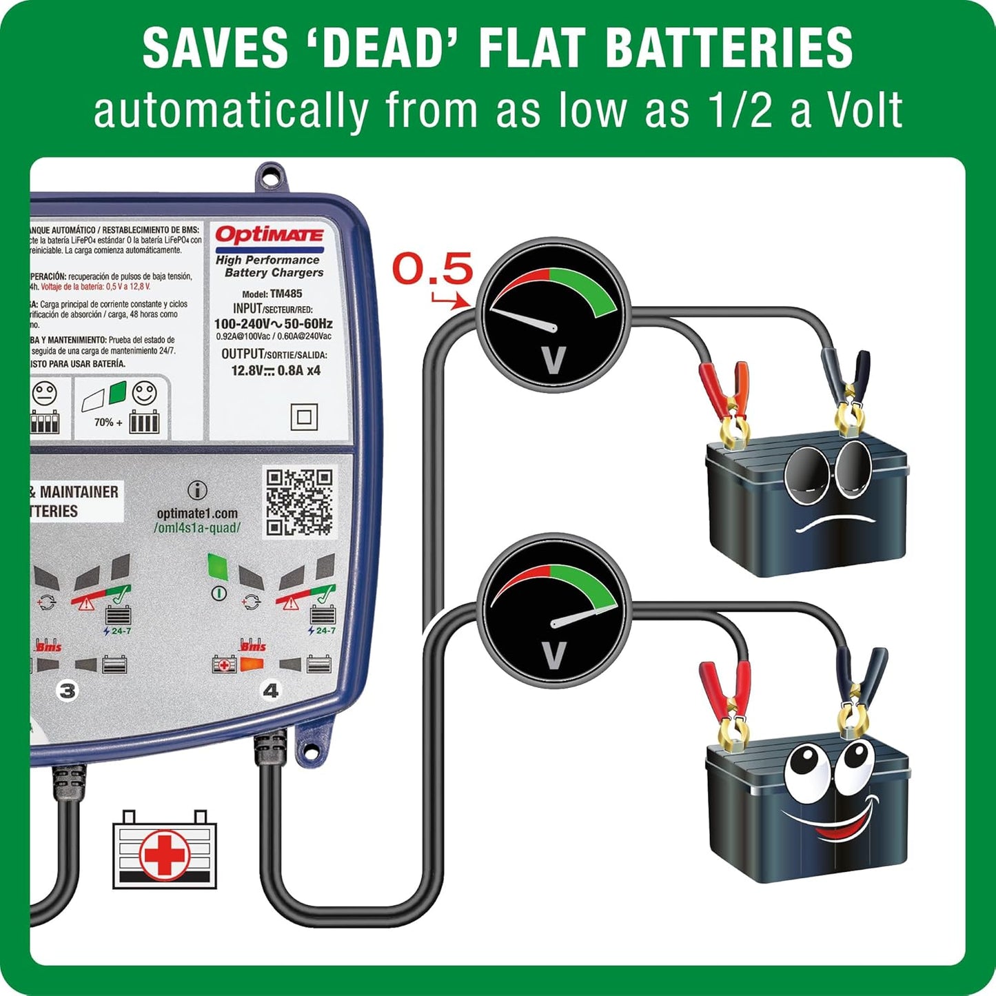 OptiMate Lithium 4s Quad Bank 0.8A, The Expert Battery Saving Charger for 12.8/13.2V Lithium Motorcycle and Powersport Batteries - TecMate USA - View 2 - View 3 - View 4 - View 5 - View 6