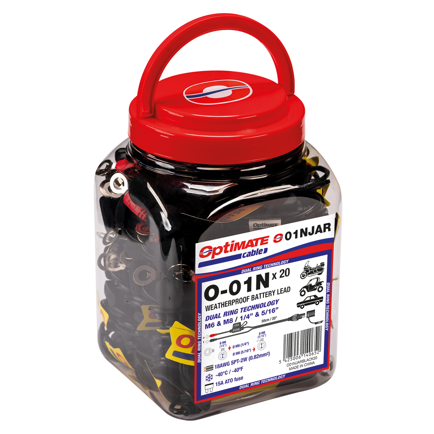 OptiMate Cable O-01NJAR Weatherproof Premium Battery Lead with M6 Ringlets for Powersport Batteries - TecMate USA