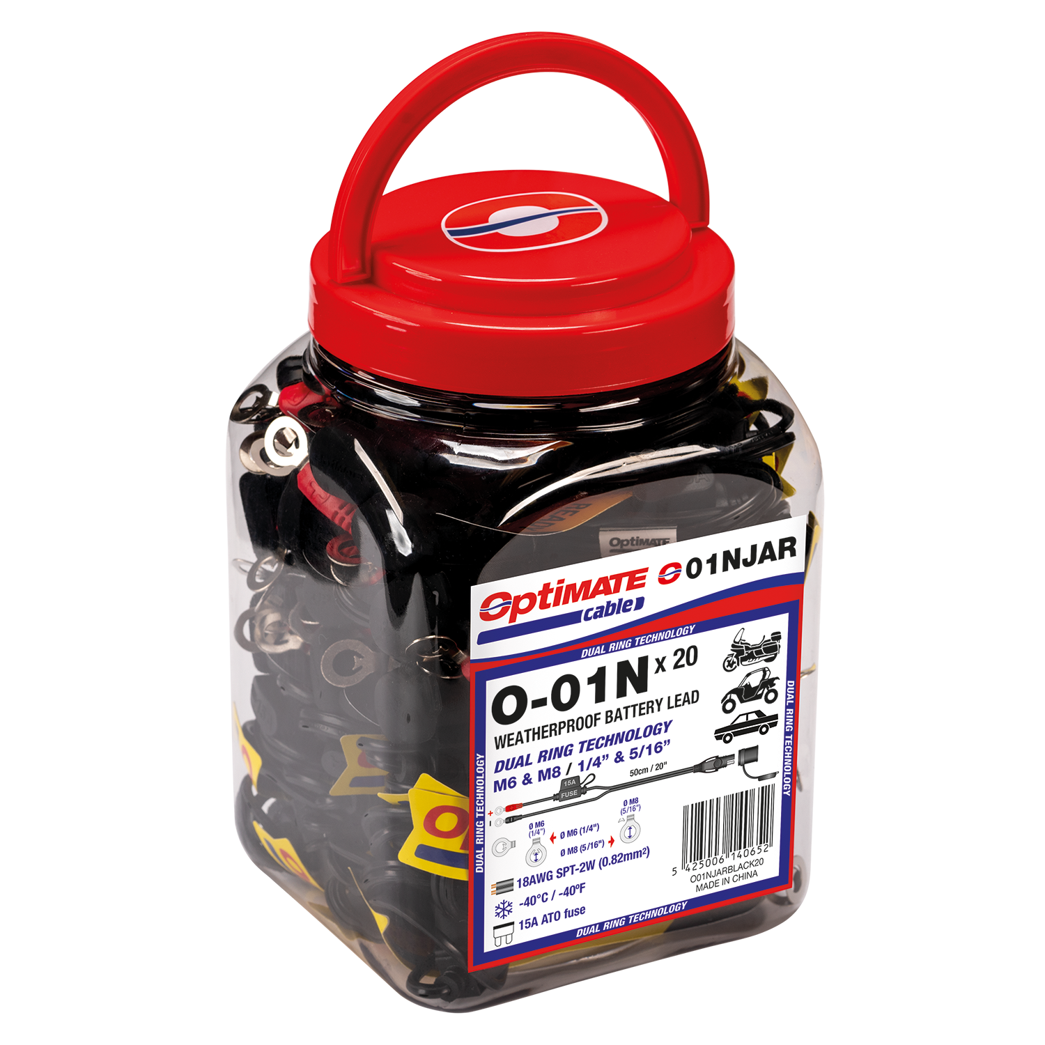 OptiMate Cable O-01NJAR Weatherproof Premium Battery Lead with M6 Ringlets for Powersport Batteries - TecMate USA