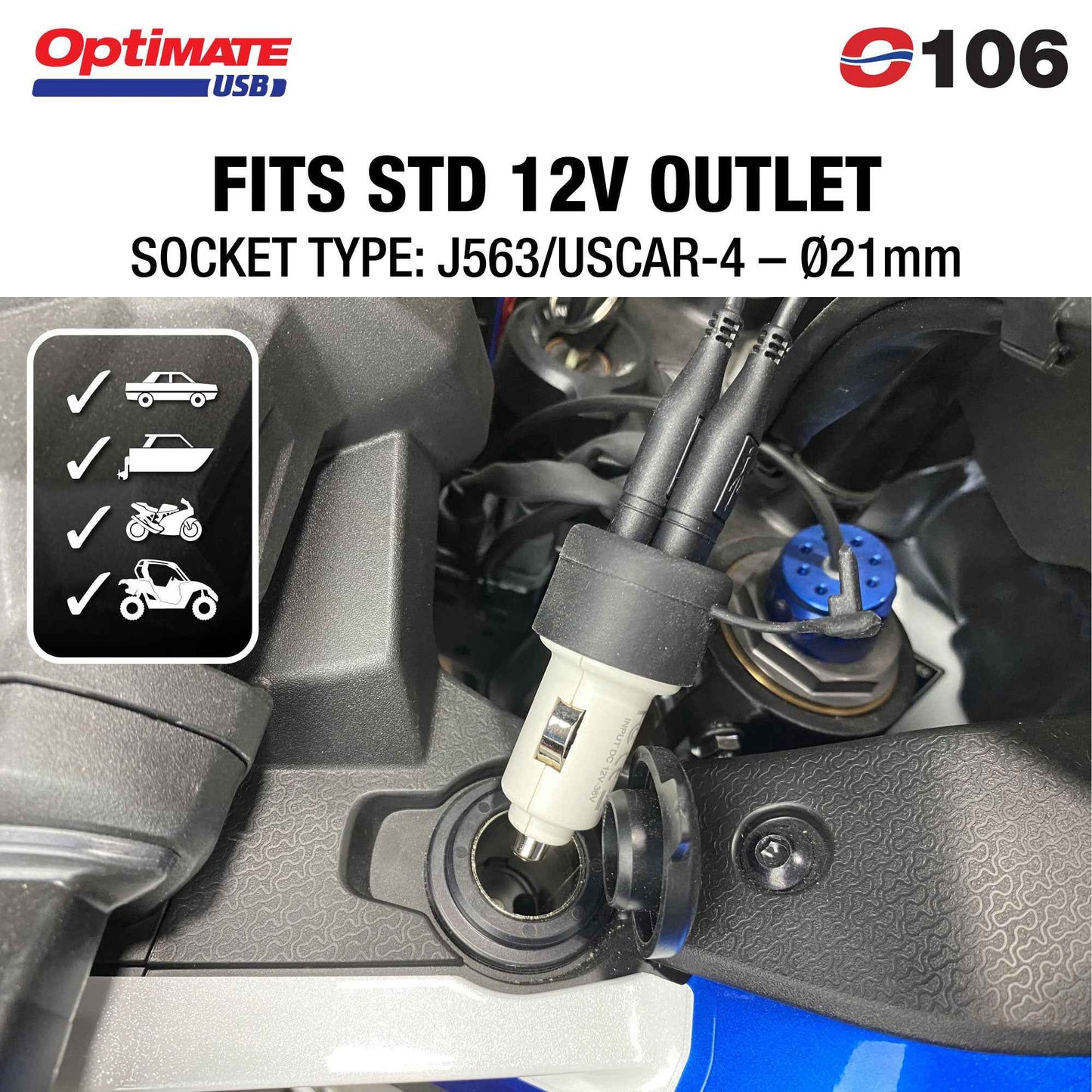 OptiMate Dual USB Charger for 12V Cigarette Sockets (3300mA) - USB O-106