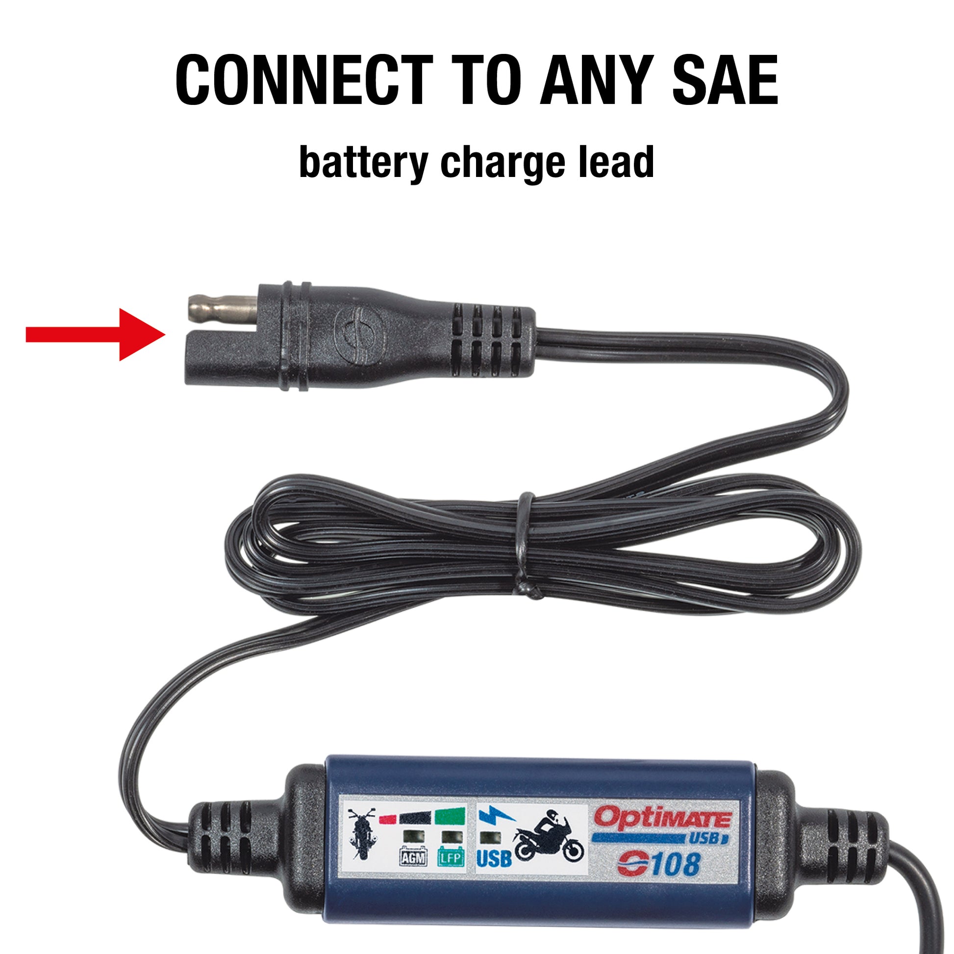 OptiMate Smart In-Line SAE USB Charger (3300mA, 150 cm Cable) - USB O-108v2 - Tecmate USA