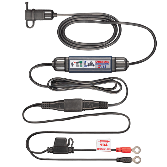 Optimate USB O-118, Smart in-line 3300mA Motorcycle USB-C Charger, with Standby Mode and Vehicle Battery Monitor - TecMate USA