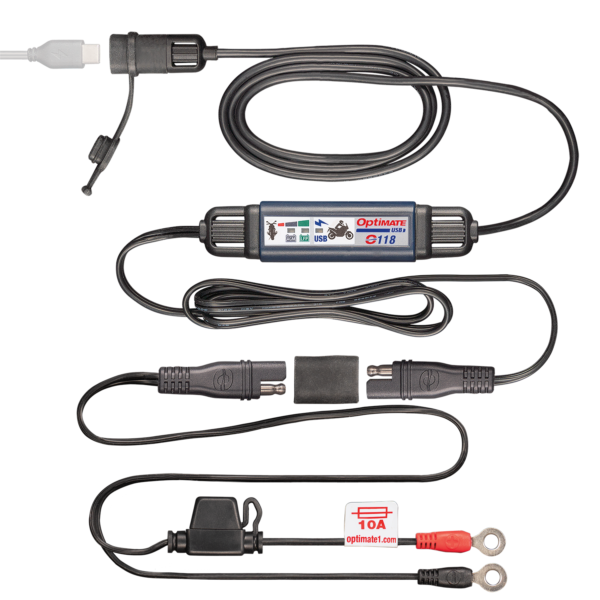 Optimate USB O-118, Smart in-line 3300mA Motorcycle USB-C Charger, with Standby Mode and Vehicle Battery Monitor - TecMate USA - View 2