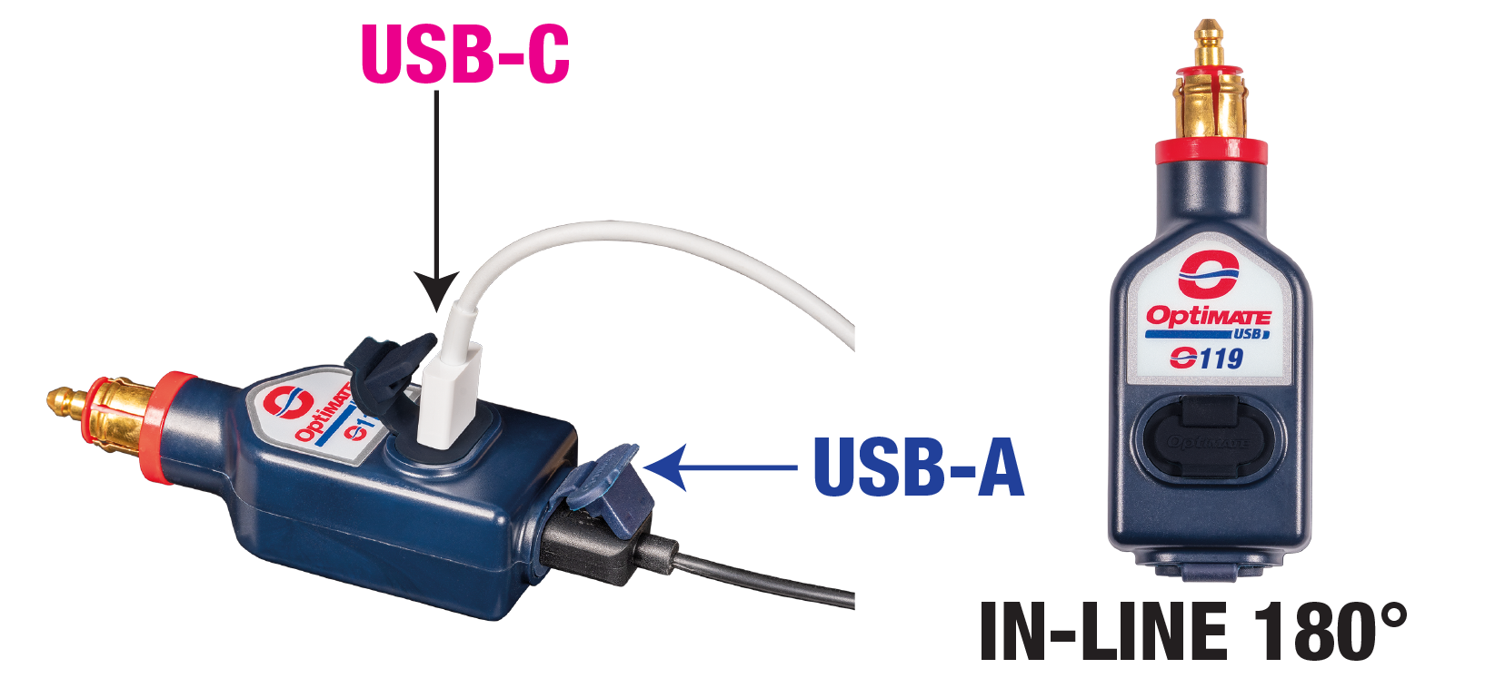 OptiMate USB O-119 Weatherproof 3300mA Dual USB-A & USB-C Smart Charger with Standard 2-Pin SAE Quick-Connect for Motorcycles, ATVs, and Side-by-Sides - TecMate USA - View 2 - View 3 - View 4 - View 5