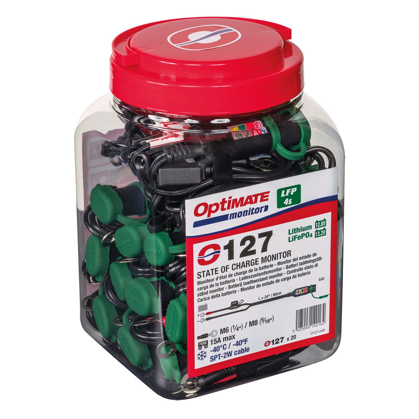 OptiMATE MONITOR O-127JAR Permanent Power Sport Battery Lead With Integrated Battery Status/Charge System Monitor For 12.8/13.2V Lithium