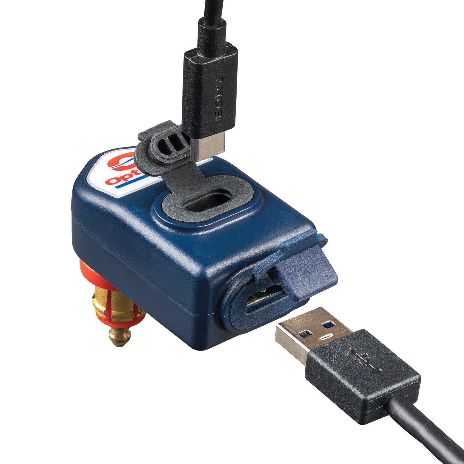OptiMate – Dual 90° USB Charger for DIN / BIKE Socket (3300mA, USB-A + USB-C) - USB O-114 - Tecmate USA