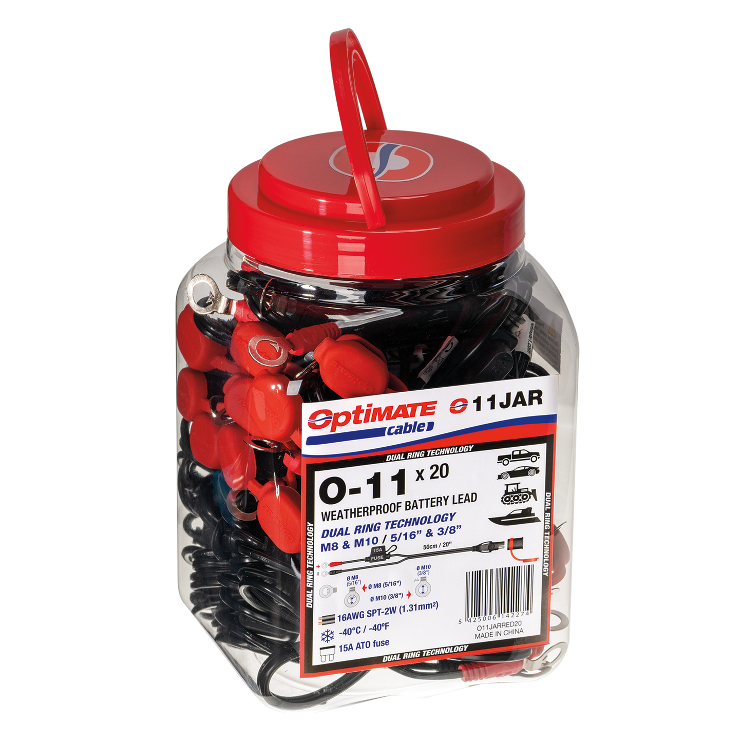 OptiMate O-11 x20 Heavy Duty Weatherproof Premium Battery Lead Bulk Pack (20-Count) with Adaptable M8-M10 Ringlets for Automotive, Marine, and Industrial Batteries - TecMate USA