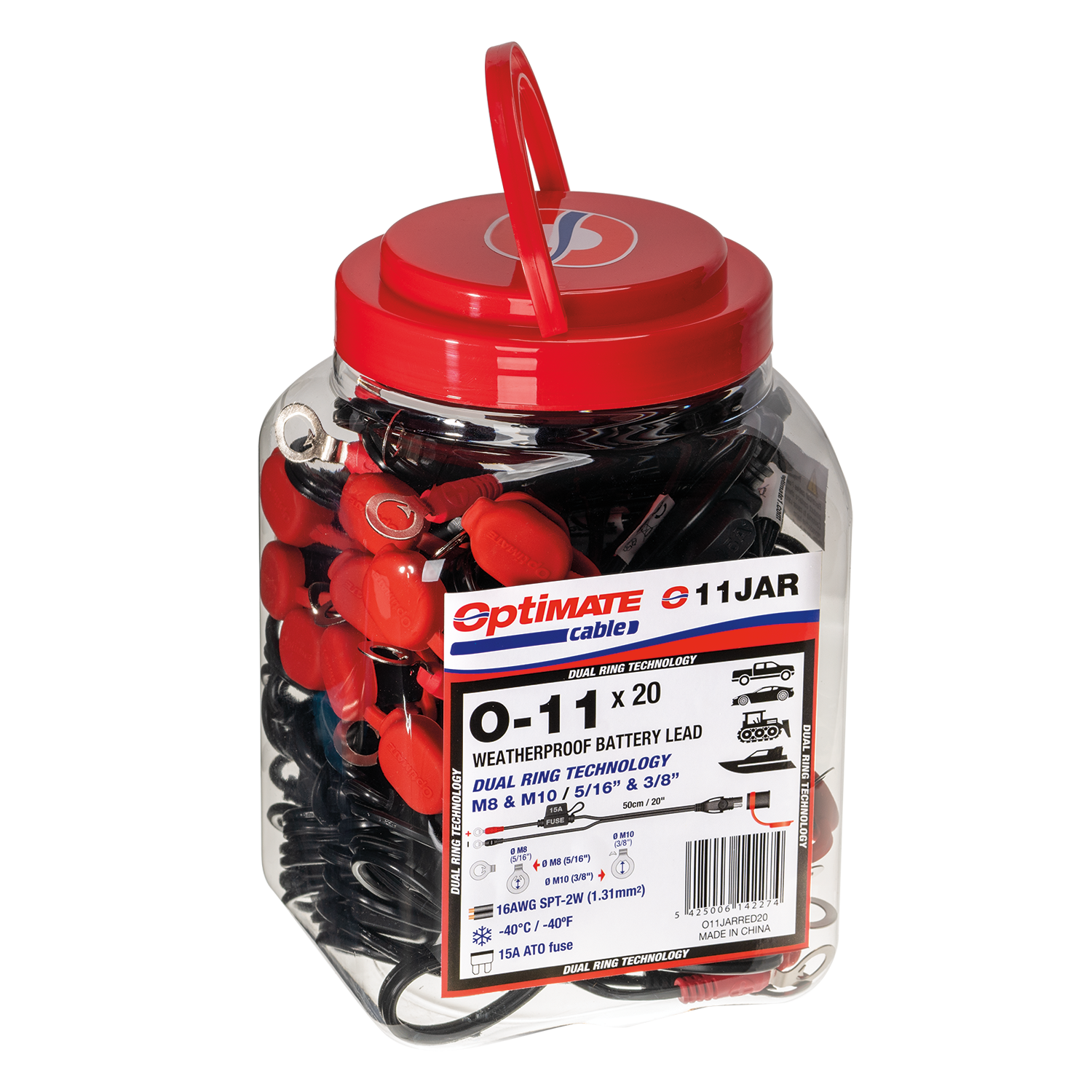 OptiMate O-11 x20 Heavy Duty Weatherproof Premium Battery Lead Bulk Pack (20-Count) with Adaptable M8-M10 Ringlets for Automotive, Marine, and Industrial Batteries - TecMate USA