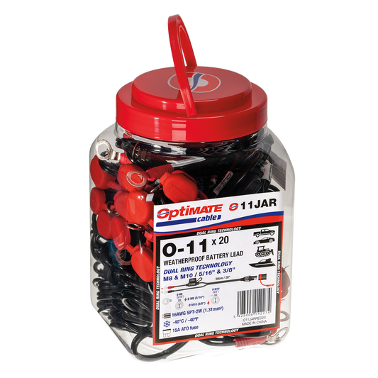 OptiMate O-11 x20 Heavy Duty Weatherproof Premium Battery Lead Bulk Pack (20-Count) with Adaptable M8-M10 Ringlets for Automotive, Marine, and Industrial Batteries - TecMate USA