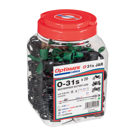 OptiMate O-31s x20 Slim SAE Heavy Duty Weatherproof Premium Battery Lead Bulk Pack (20-Count) with M6 Ringlets for Powersport Batteries - TecMate USA