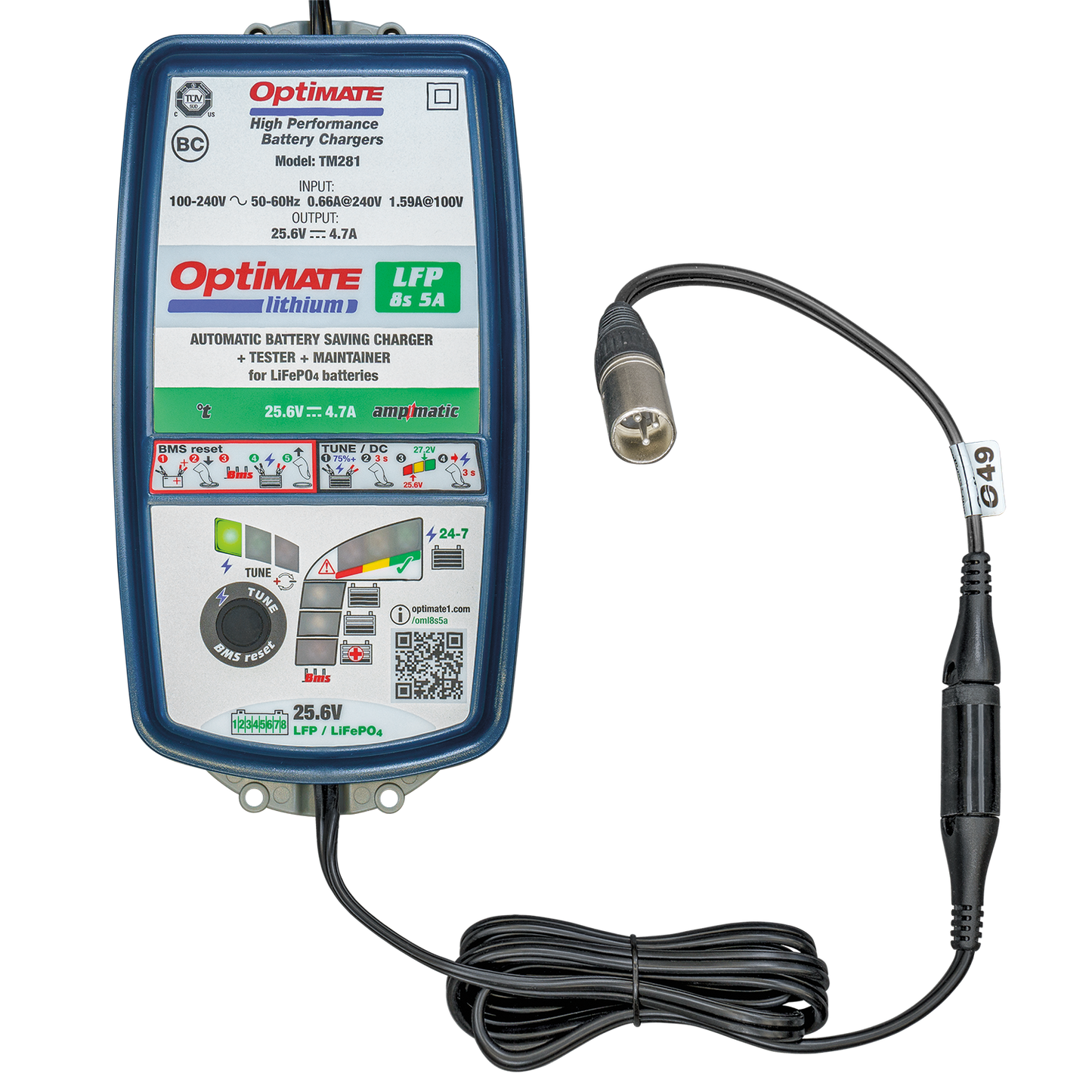 Optimate Cable O-49, Adapter, SAE to XLR 3-pin Plug for 24V Battery Charging - TecMate USA - View 2 - View 3 - View 4