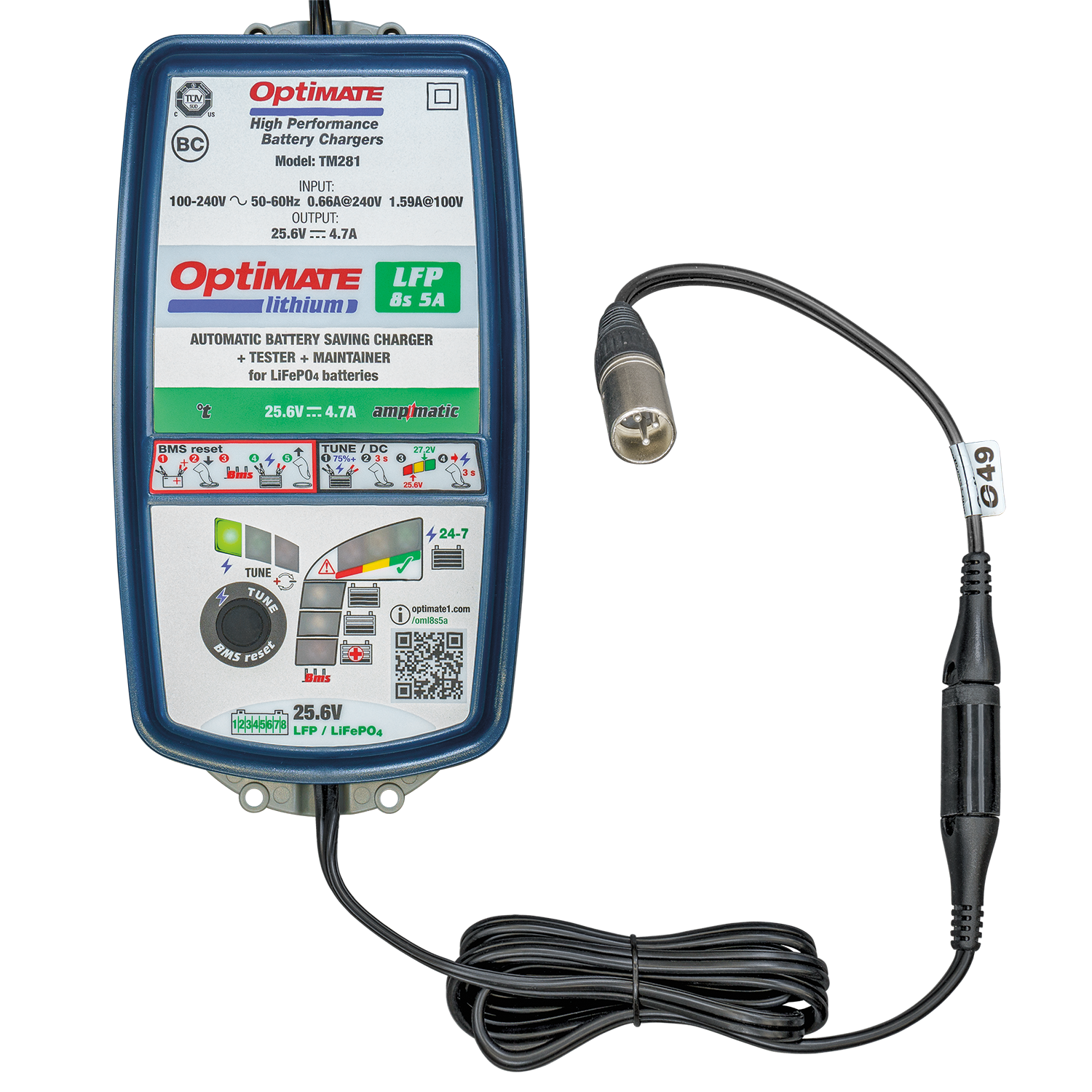 Optimate Cable O-49, Adapter, SAE to XLR 3-pin Plug for 24V Battery Charging - TecMate USA - View 2 - View 3 - View 4