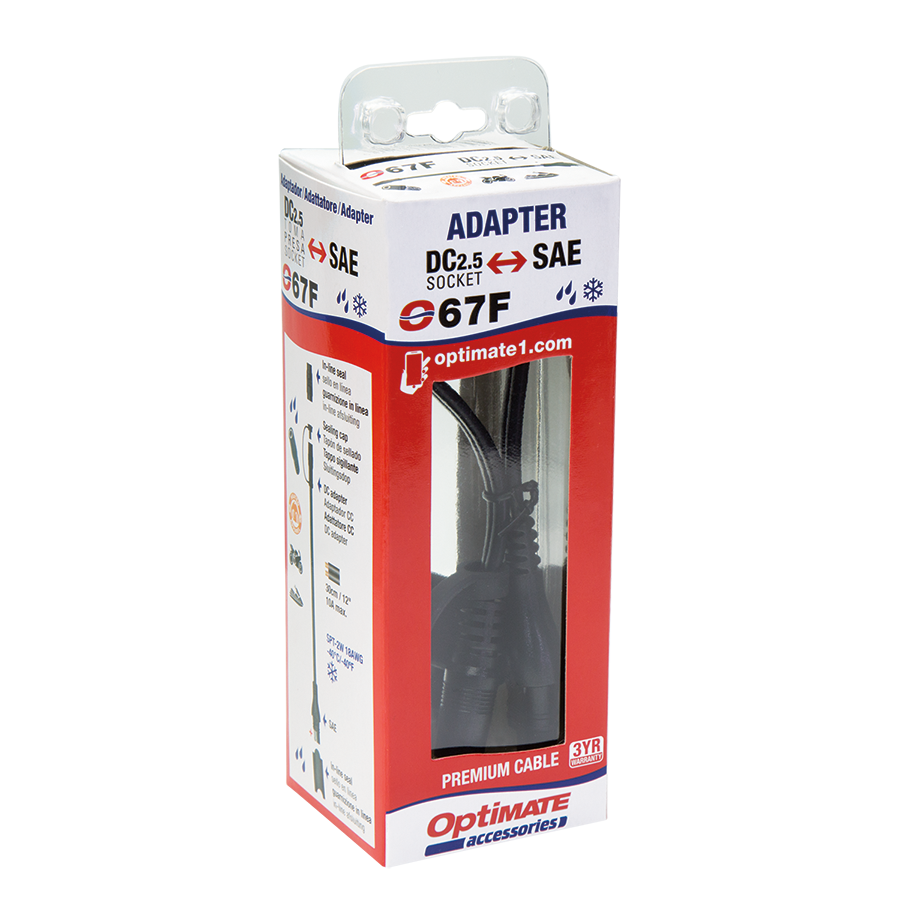 OptiMate O-67F Weatherproof Premium Heated Gear Adapter Cable (SAE to DC 2.5mm Female Socket) for Motorcycle Apparel and Accessory Power - TecMate USA - View 2 - View 3