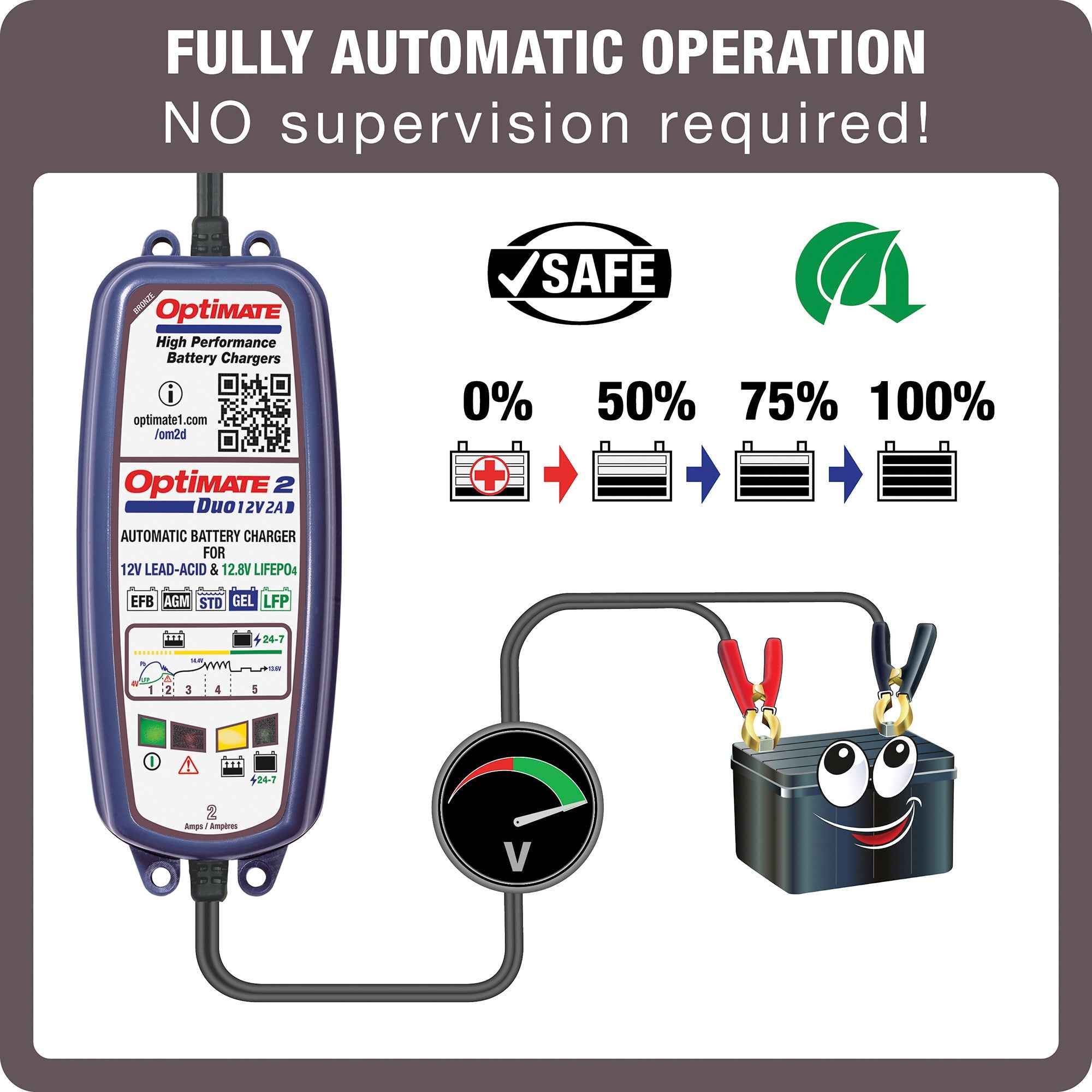 OptiMate 2 DUO : BRONZE series 12V 2A lead-acid & lithium battery