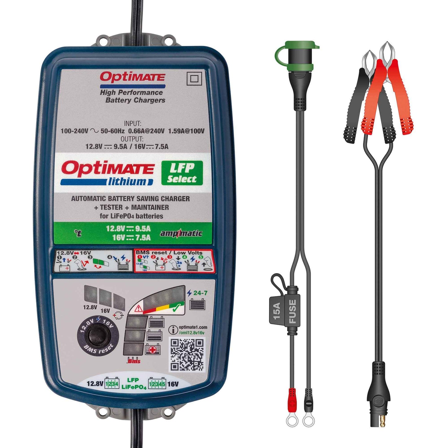OptiMate Lithium LFP SELECT : LITHIUM series 12.8 V 10A / 16V 7.5A LiFePO₄ Lithium Battery Saver, Charger, Tester & Maintainer