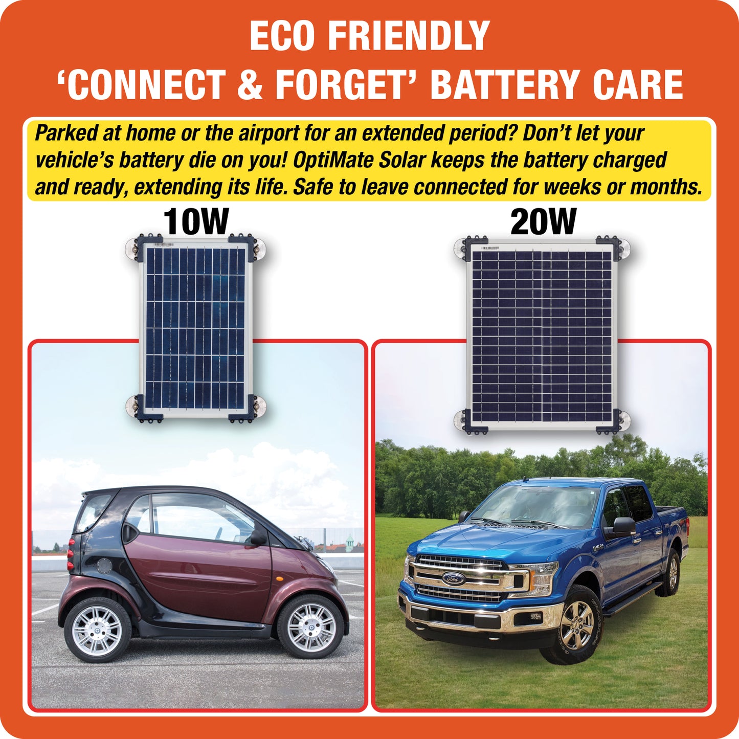OptiMate Solar DUO 10W Car Kit – Smart Solar Battery Charger & Maintenance 12V with OBDII Adapter – Safe Battery Maintenance for Car, Motorhome, ATV, Motor & Jet Ski – Water Resistant System - Tecmate USA
