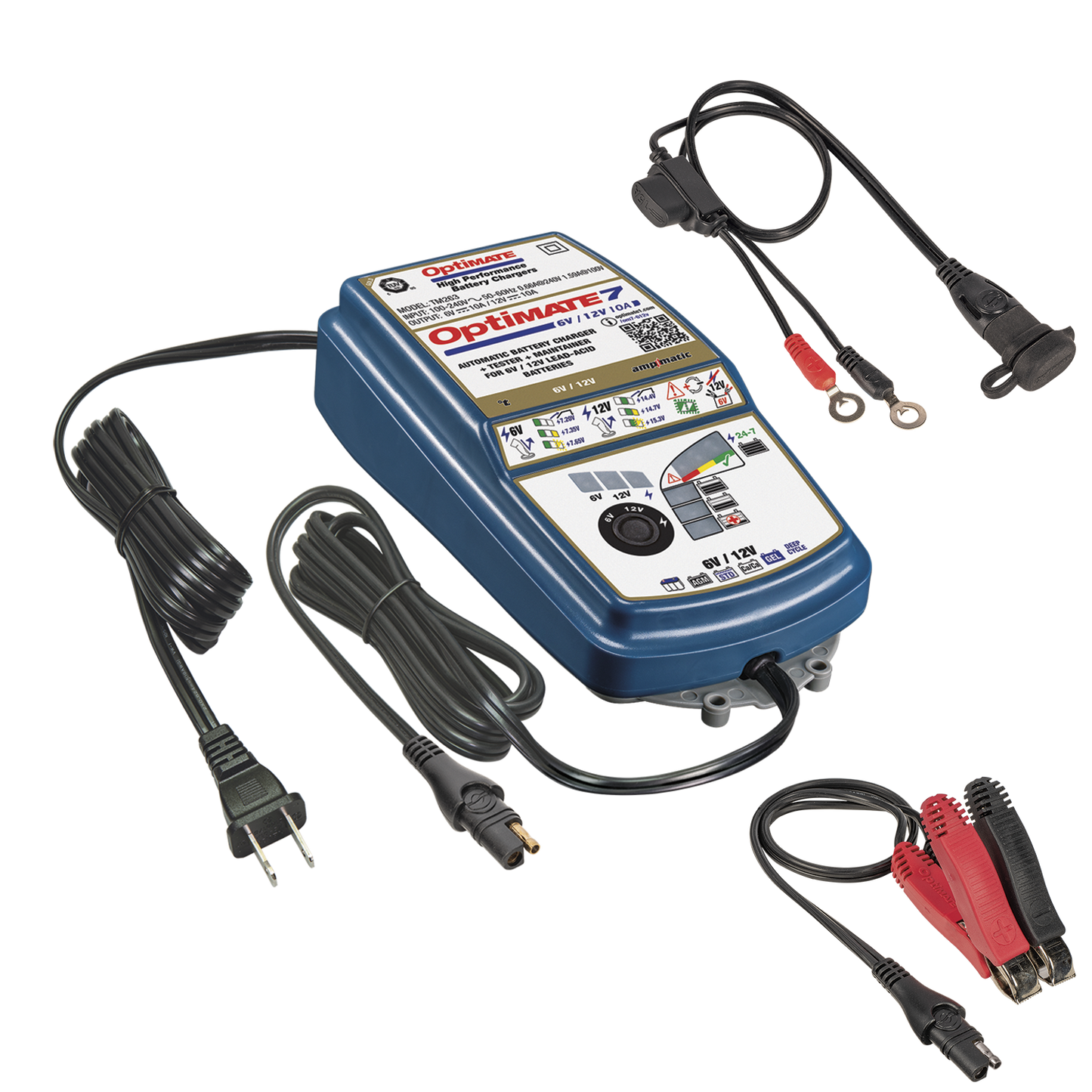 OptiMate7 Gold deep Cycle Series: 10A 6V / 12V Automatic Battery Saving Charger, Tester & 24-7 Maintainer with Ampmatic & Temp Regulated smart Control & Lead-Acid FLA, AGM, Ca-Ca Battery Modes