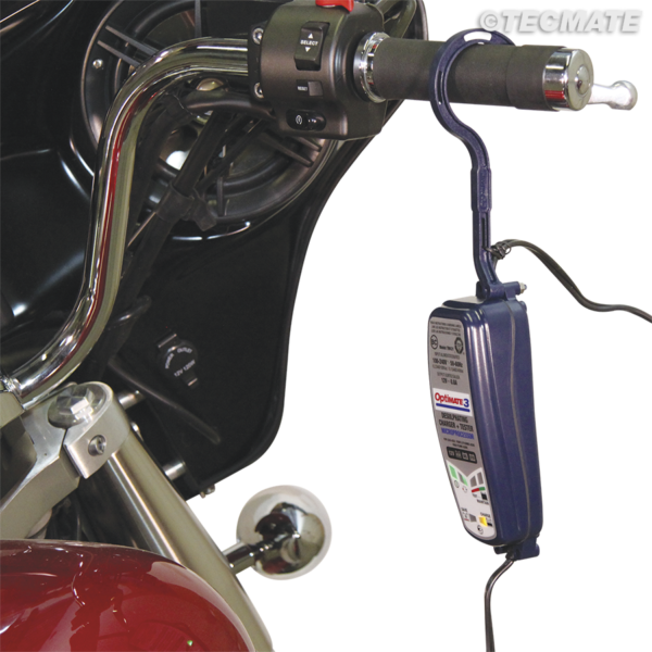 OptiMate TS-252 Heavy-Duty High-Temperature ABS Battery Charger Hanging Hook Mount for Motorcycle Handlebars, Frames, and Vehicle Struts - TecMate USA - View 2 - View 3