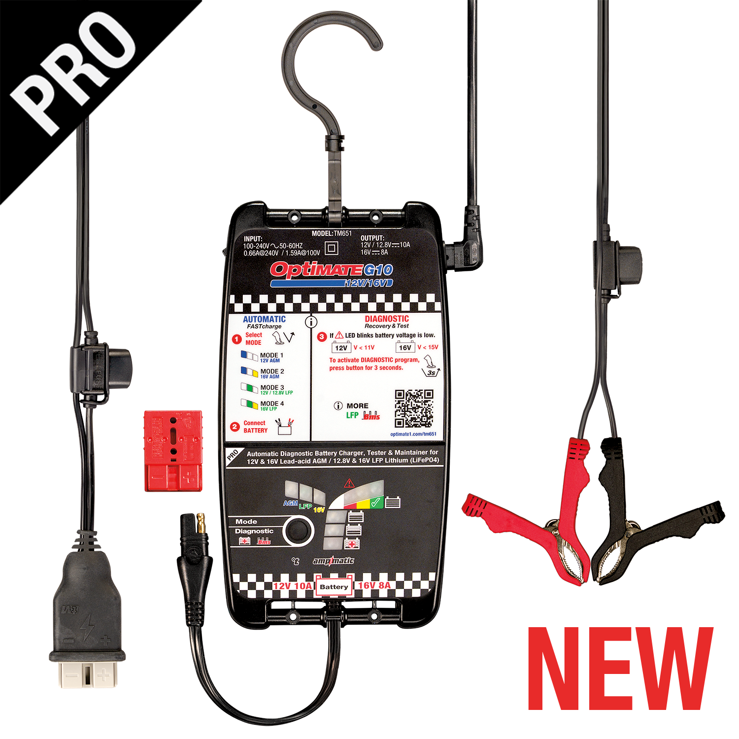 OptiMate G10 12V/16V, the Most Advanced 'Racing' Battery Charger for 12V & 16V AGM Lead-Acid and 12.8V/13.2V & 16V LFP Lithium-ion Batteries. - TecMate USA