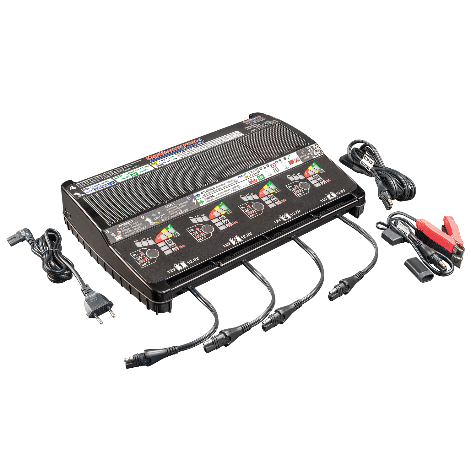 OptiMate PRO-4 DUO- 12V 5A automatic diagnostic battery charger for 4 x 12V Pb lead-acid (STD, AGM, GEL) and/or 12.8V LFP lithium - TecMate USA - View 2
