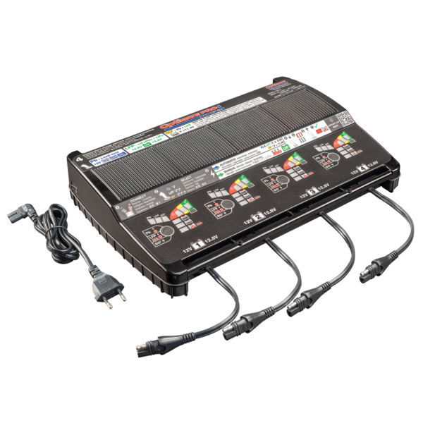 OptiMate PRO-4 DUO- 12V 5A automatic diagnostic battery charger for 4 x 12V Pb lead-acid (STD, AGM, GEL) and/or 12.8V LFP lithium - TecMate USA - View 2 - View 3