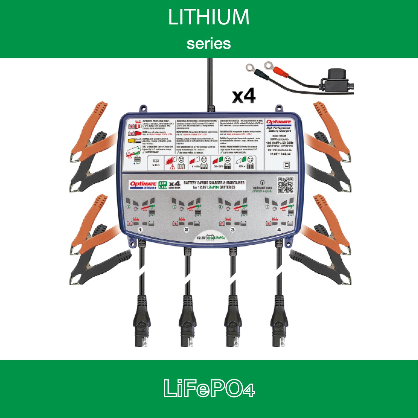 OptiMate Lithium 4s Quad Bank 0.8A, The Expert Battery Saving Charger for 12.8/13.2V Lithium Motorcycle and Powersport Batteries