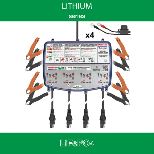 OptiMate Lithium 4s Quad Bank 0.8A, The Expert Battery Saving Charger for 12.8/13.2V Lithium Motorcycle and Powersport Batteries