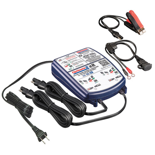 OptiMate3 0.8A x2 Bank, Smart Multi-Bank Battery Saving Charger for 12V Lead-acid Motorcycle and Powersport Batteries