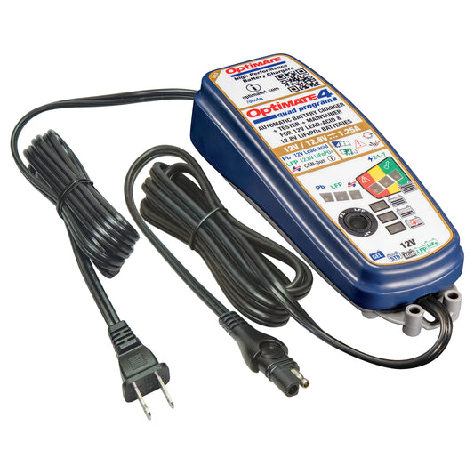 OptiMate 4 Quad Program: GOLD series 12V 1.25A lead-acid & lithium battery saving charger, tester & maintainer