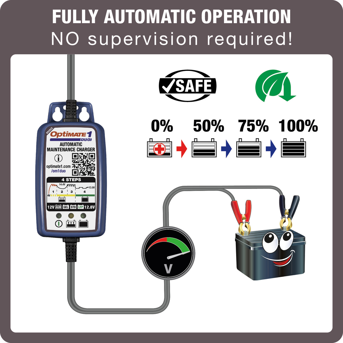 OptiMate 1 Voltmatic: 4-step, automatic charger & maintainer Lead-acid, 6V / 12V , 0.6A