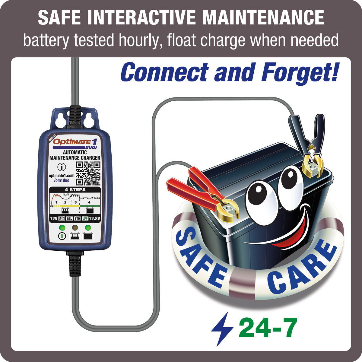 OptiMate 1 Voltmatic: 4-step, automatic charger & maintainer Lead-acid, 6V / 12V , 0.6A