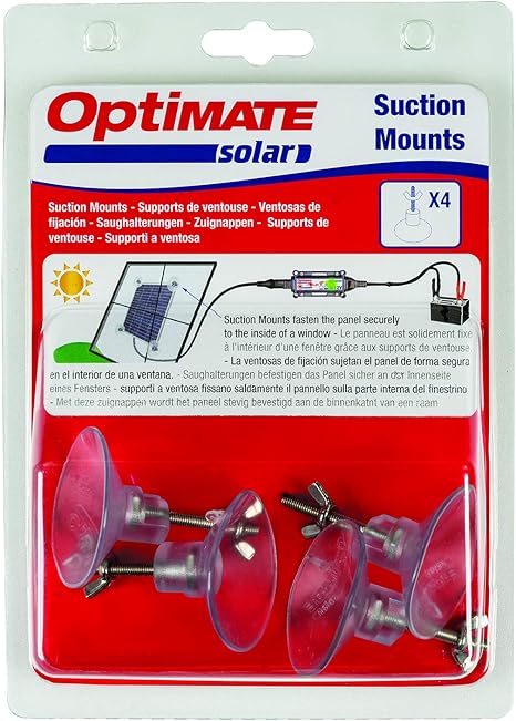 OptiMate TS-253 Heavy-Duty High-Temperature Solar Panel Battery Charger Suction Cup Mounting Bracket Kit for Glass, Windows, and Smooth Non-Porous Surfaces - TecMate USA